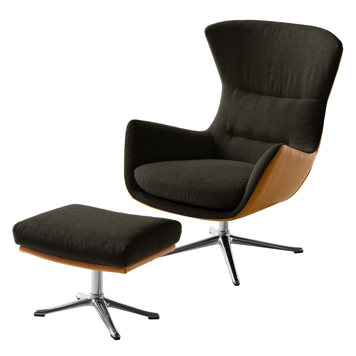 HOCKER mit Kreuzfuß - Chromfarben/Schwarz, Textil/Metall (54/41/41cm) - home24