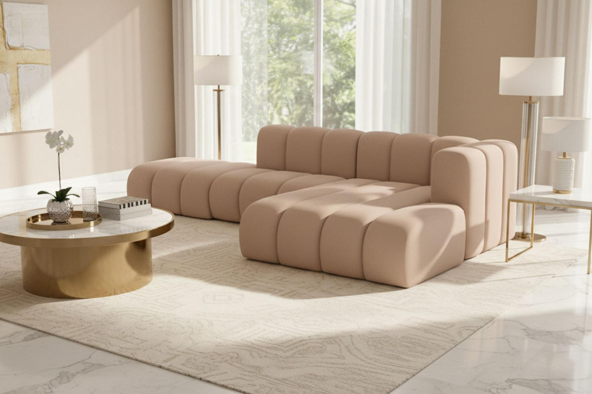 ECKSOFA L-form mit Hocker, Grand Mini, Stoff Salvador, Beige, Rechts - Beige, Holz (295/179cm) - Kaiser Möbel