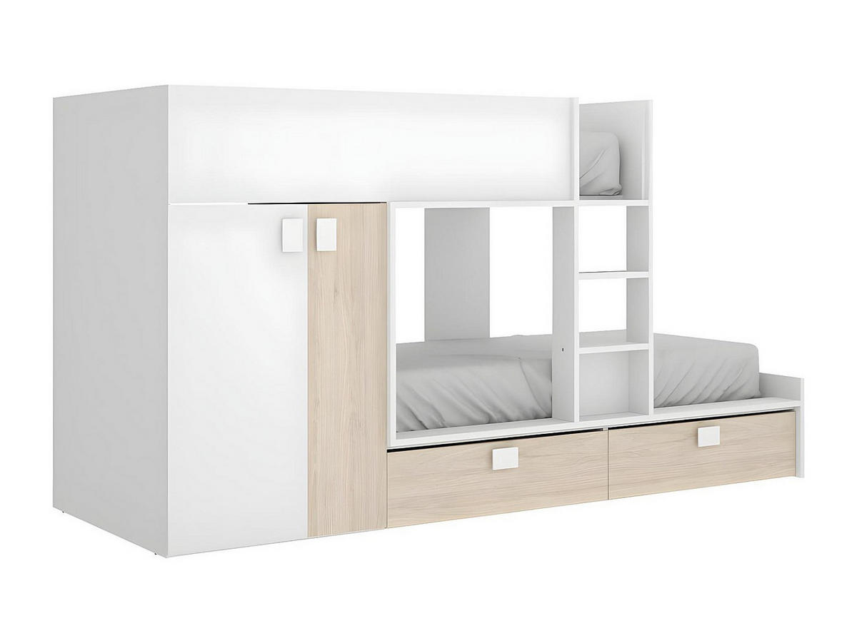 ETAGENBETT - 2 Personen - holz - naturfarben hell, weiß Juanito - Naturfarben/Weiß, Holz (90/190cm) - Vente-Unique
