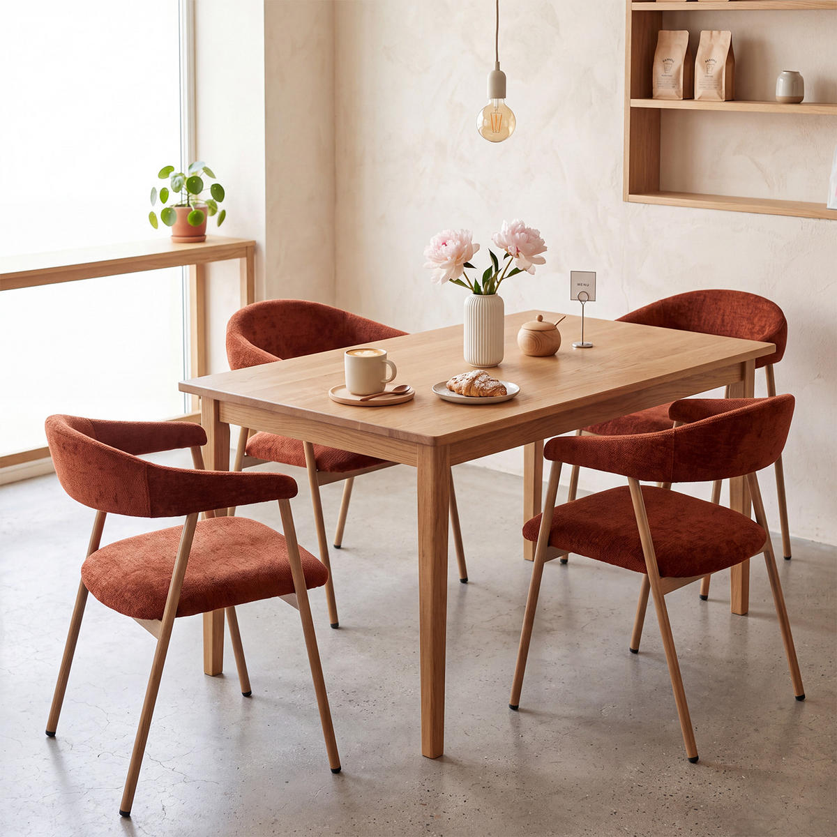 ESSZIMMERSTÜHLE 4er-Set, gepolstert, Chenille, Metallbeine in Holzoptik, Rot - Rot, Textil (61/80.5/59cm) - Meubles Cosy