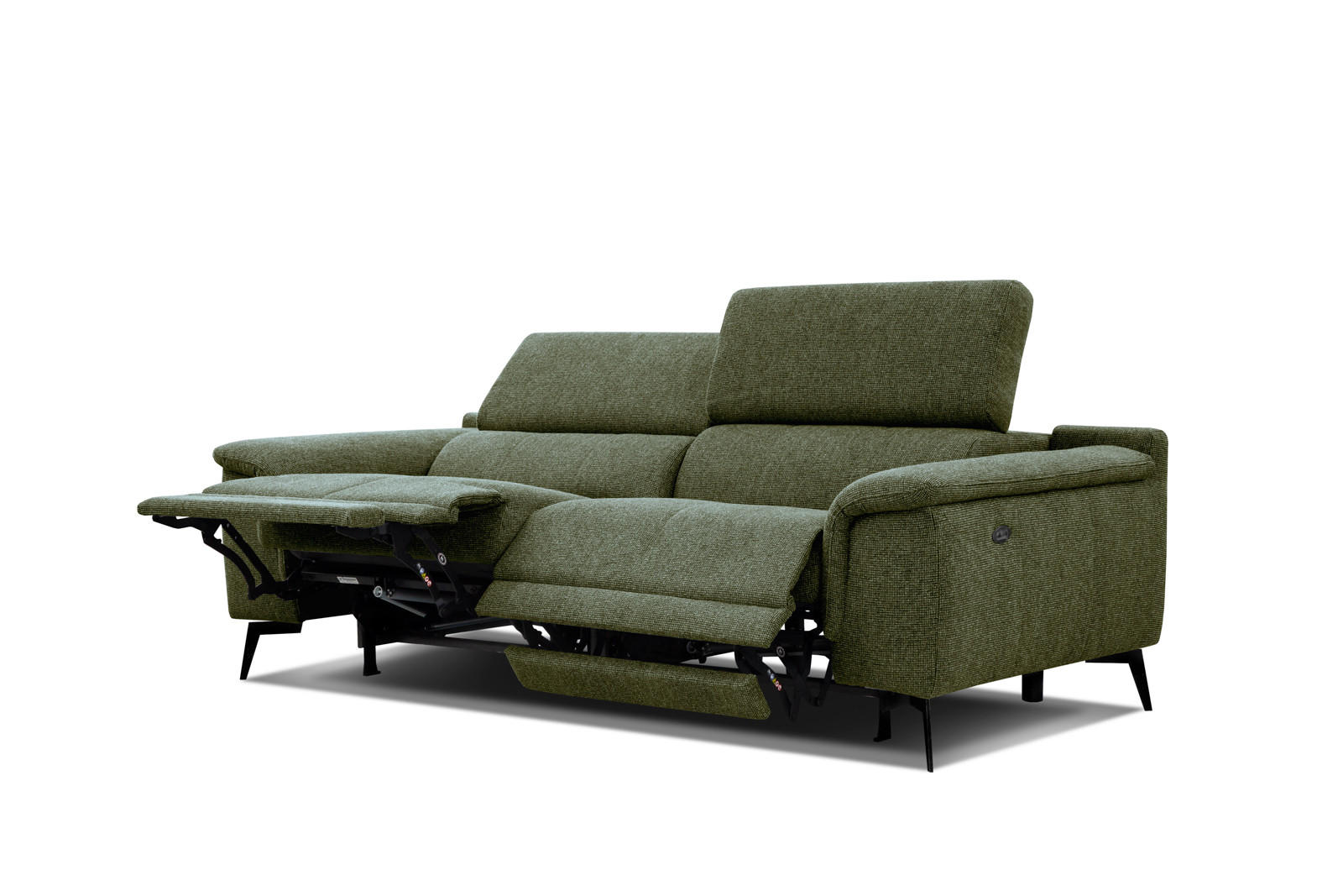 RELAXSOFA FIERO 3-Sitzer mit 2 Relaxfunktionen, olivgrün - Schwarz/Olivgrün, Holzwerkstoff/Textil (212/82/103cm) - Courtois Laville