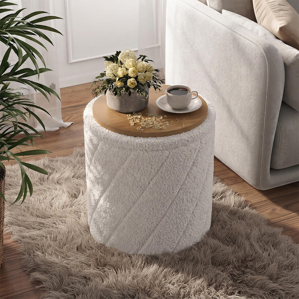 STOLICA ZA TOALETNI STOL Novin, Bijela /Hrast, 43 x 45 cm - bijela/boje hrasta, tekstil (43/45/43cm) - Vicco