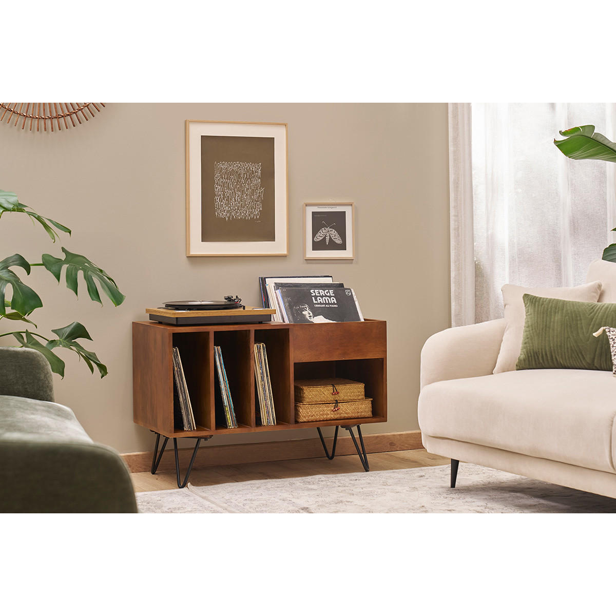 SIDEBOARD Schallplatten Mangoholz Metall B90 cm BOOGIE - Hellbraun, Holz (45/60/90cm) - Miliboo