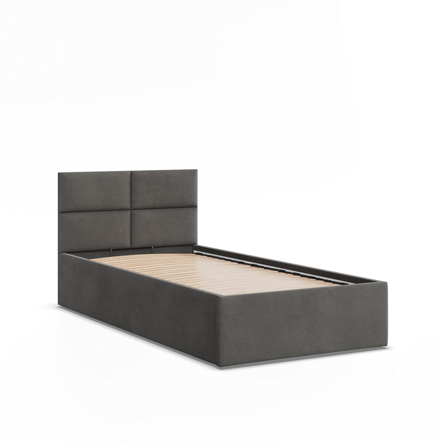 POLSTERBETT MIT KOPFTEIL 90x200 ohne Bettkasten BORGO, Grau - Graphitfarben, Textil (90/200cm) - Mebligo
