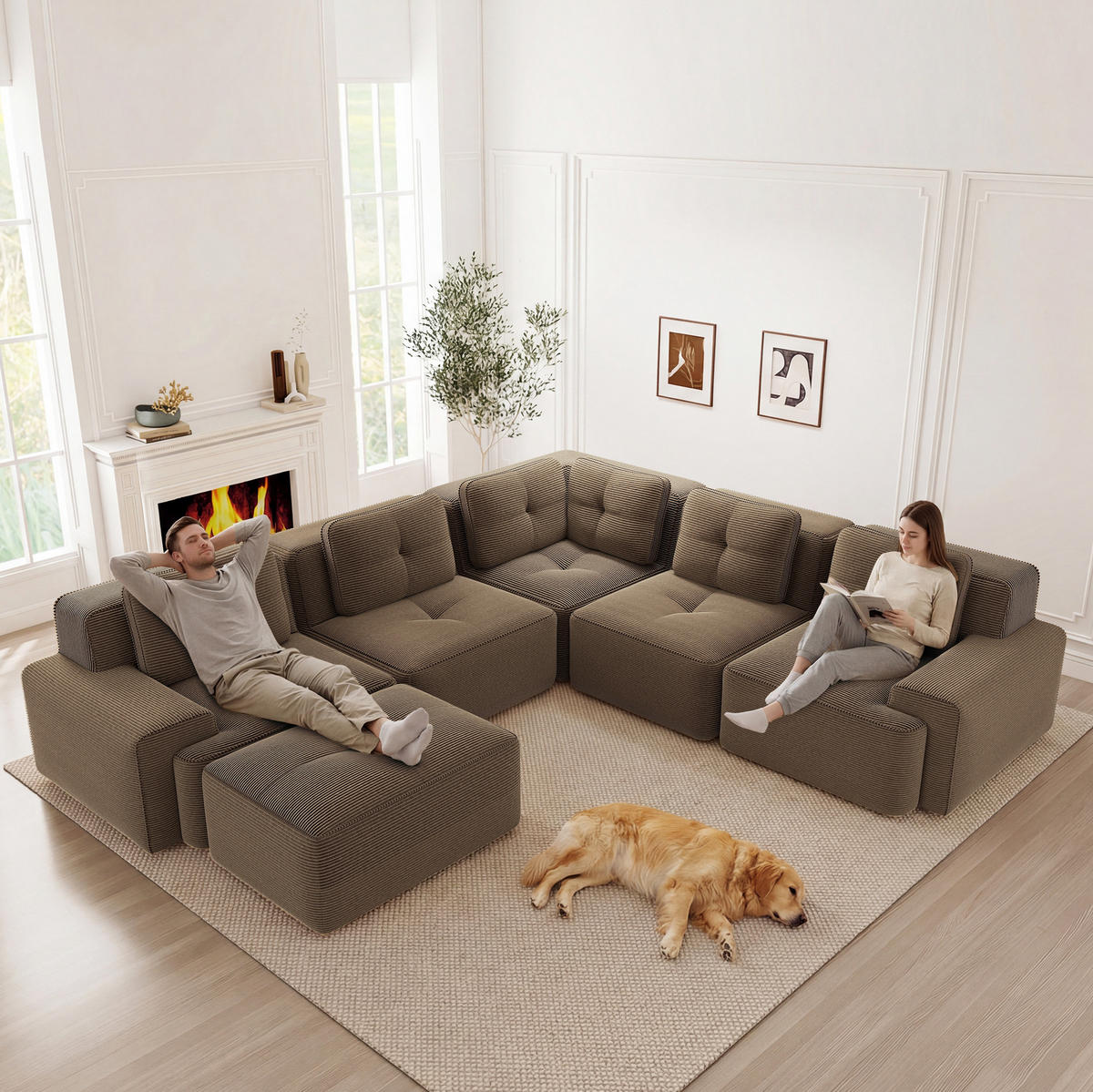 ECKSOFA modular Cord Brown 74 cm Sitztiefe - Braun, Kunststoff (104/69/297cm) - Meubliv
