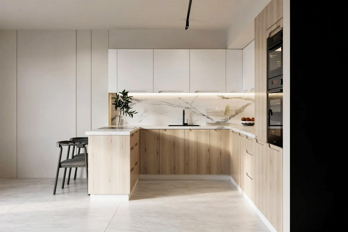 KÜCHENZEILE - KS27-G390x260 – Zivora - Komfort und Design perfekt vereint - Eichefarben, Holz (390/213.3/260cm) - ROYAL24_MARKT