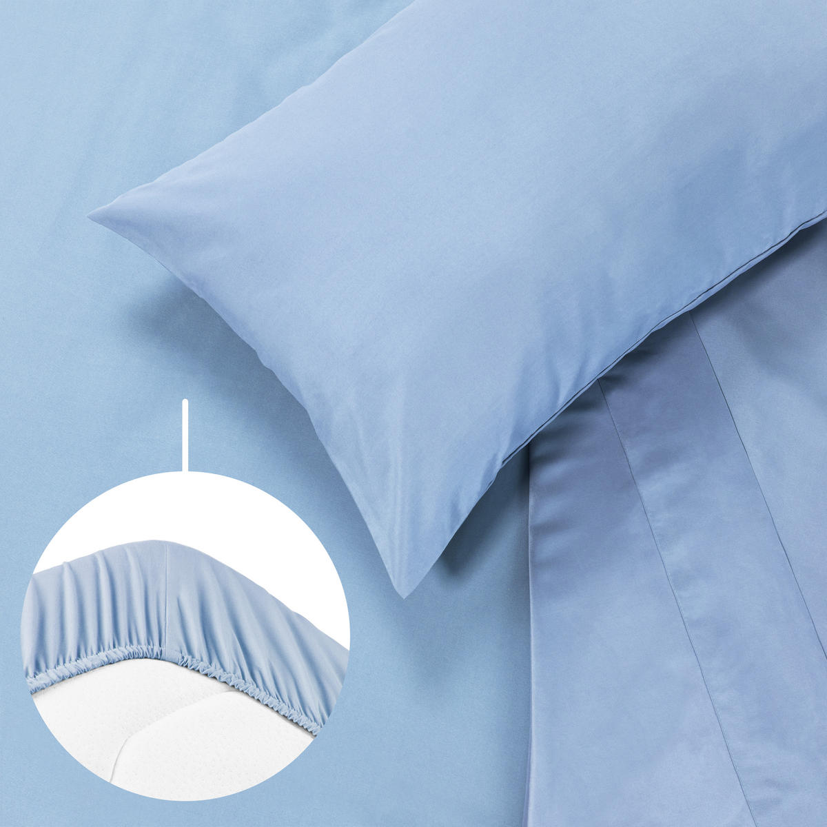 BETTLAKEN 3er Set - Spannbettlaken 90x190x30cm 1X Kissenbezug 50x80cm - Hellblau - Hellblau, Textil (90/190cm)