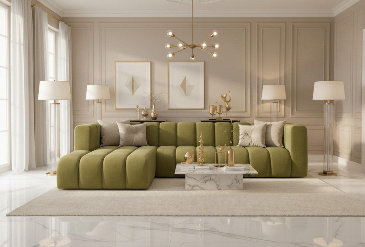 ECKSOFA L-Form GRAND 318 cm, Stoff Salvador, Olive, Links - Olivgrün, Holz (318/179cm) - Kaiser Möbel