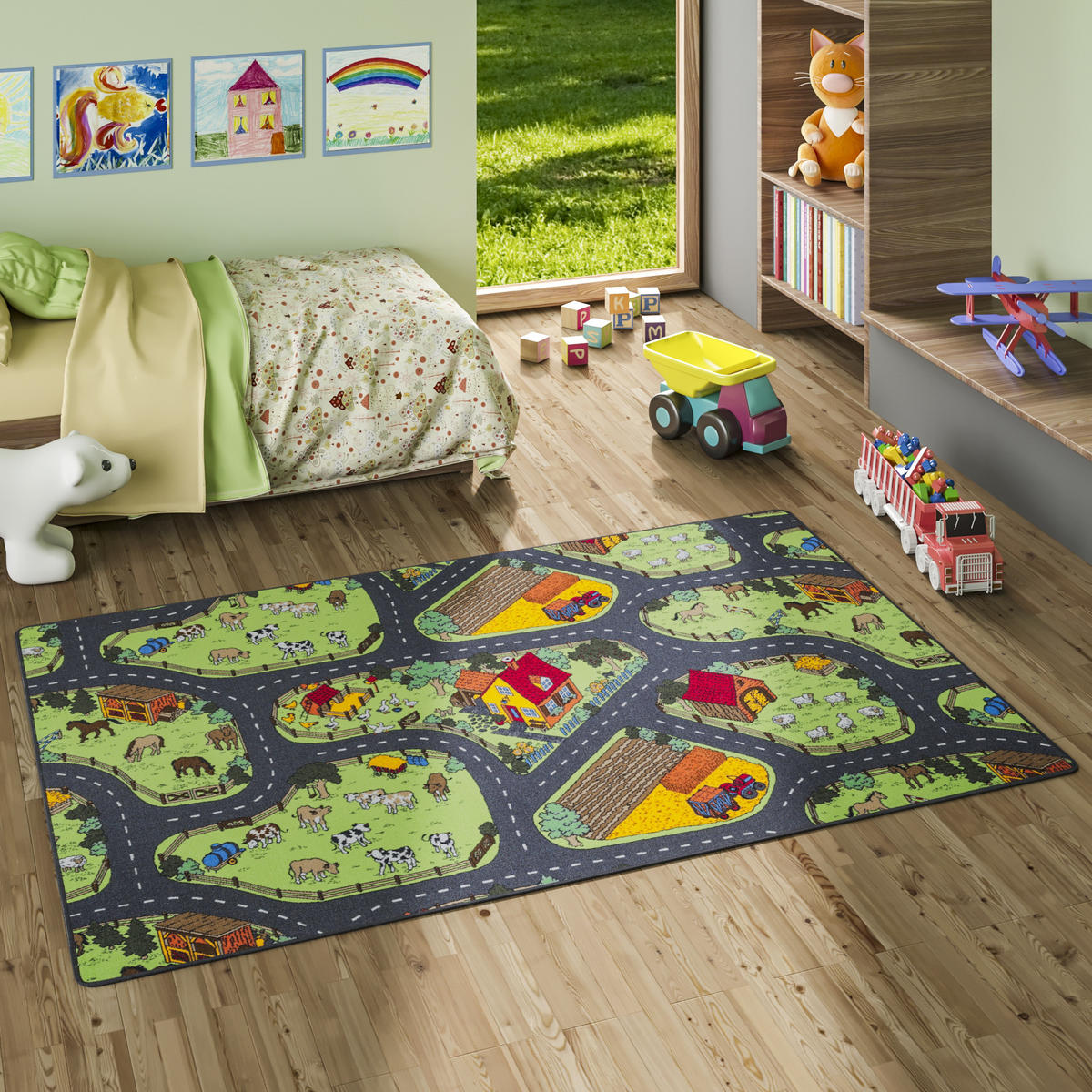 KINDER SPIEL STRASSENTEPPICH - Anthrazit, Textil (140/200cm) - Snapstyle