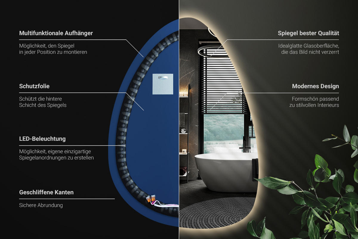 LED SPIEGEL 50x70 cm Design 3000K - Gelb, Glas (50/70/0.4cm) - ArtPrintCave