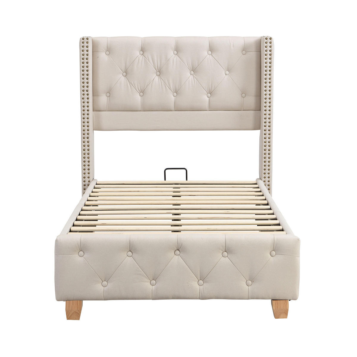POLSTERBETT 90/200 cm mit Lattenrost und gepolstertem Kopfteil in Beige - Beige, Textil (90/200cm) - BEAOK
