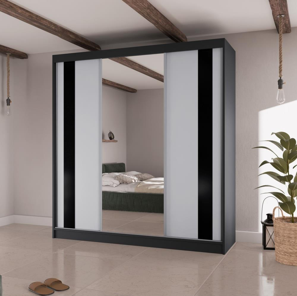 SCHWEBETÜRENSCHRANK Como II 200/61/215 schwarz+weiß - Schwarz/Weiß, Holzwerkstoff (200/215/61cm) - Beautysofa