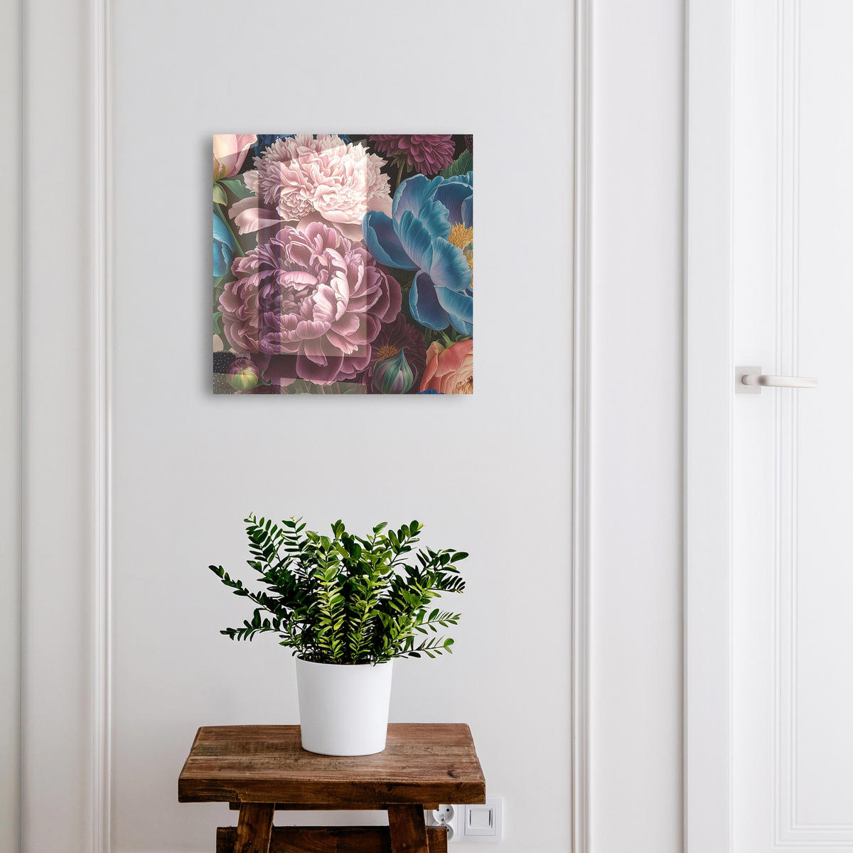 SCHLÜSSELBOX Schwarz 30x30 cm- Türöffnung nach rechts - Bunte Blumen - Pink, Metall (30/30/5cm) - TULUP