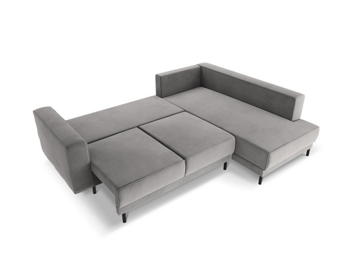 AUSKLAPPBARES-ECKSOFA rechts Caro aus Samt hellgrau 5 Sitzplätze - Hellgrau, Textil (187/247cm) - Micadoni