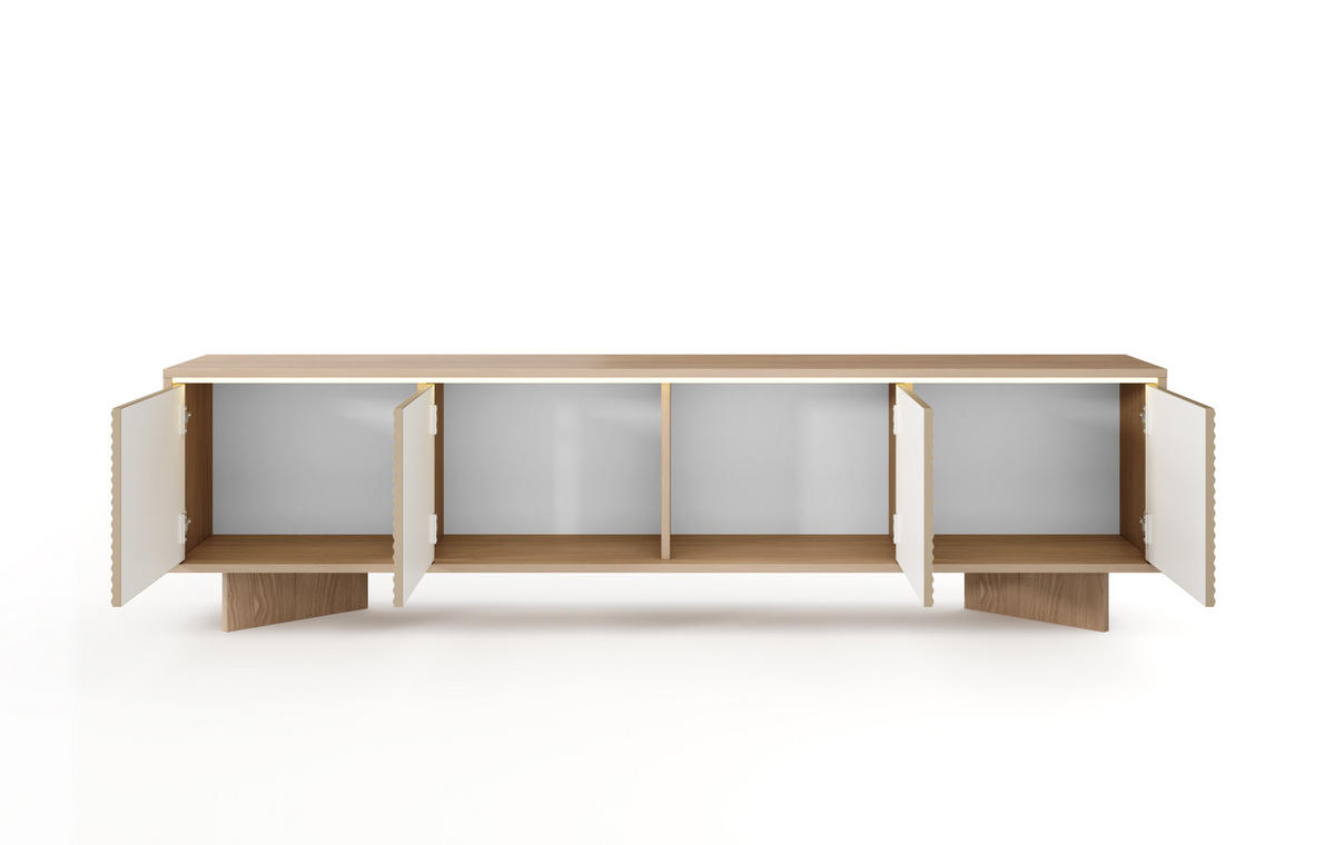 TV-BOARD TORSANO (Bolivar Natur/Cappuccino, 4 Türen, LED-Beleuchtung, Push-to-Open) - Eichefarben/Beige, Holz/Holzwerkstoff (204/54/40cm) - Ravio