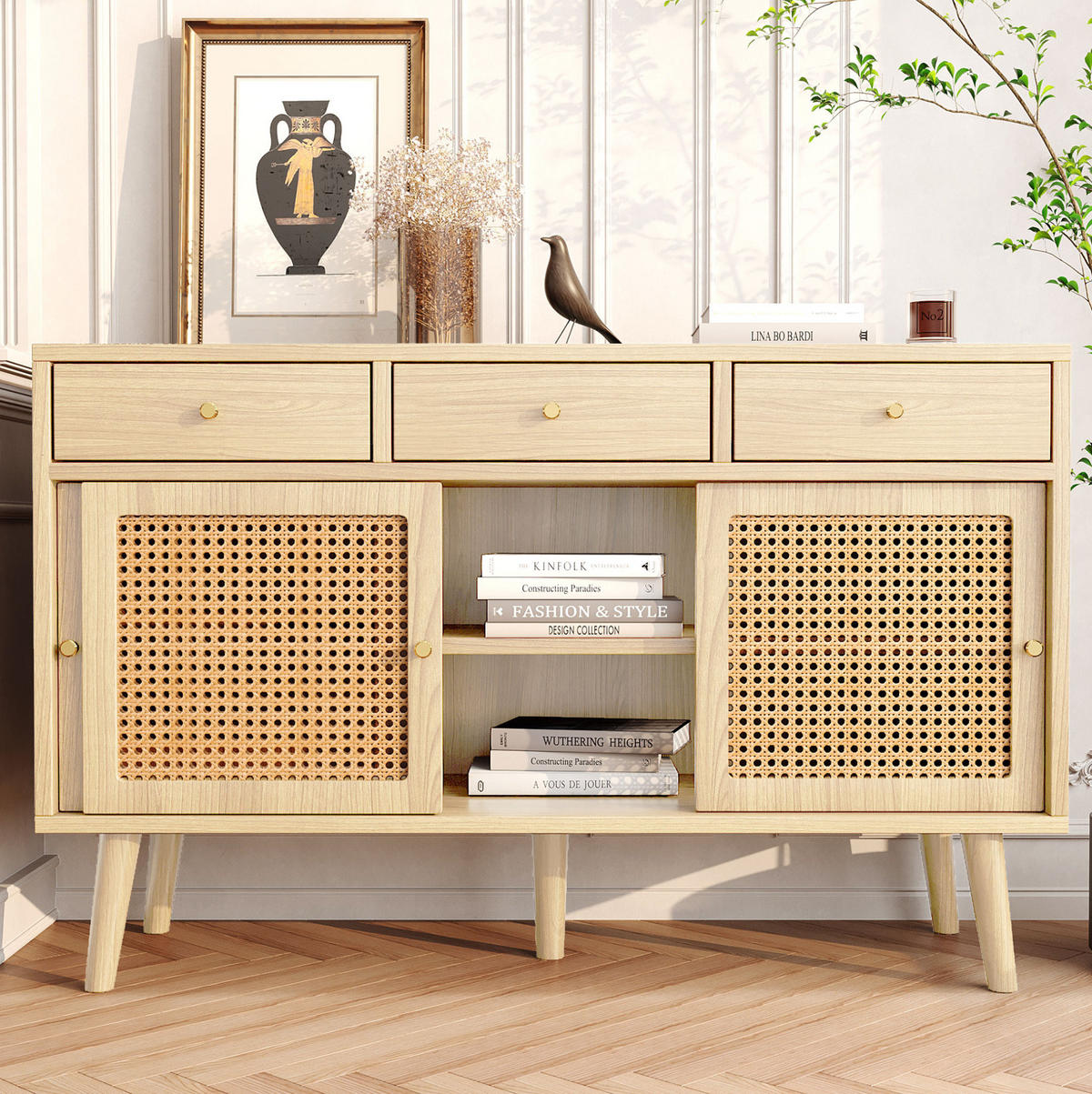 SIDEBOARD mit 3 Schubladen und 3 Türen 120 x 40 x 78 cm Eiche - Hellbraun, Holzwerkstoff (120/78/40cm) - Meubliv
