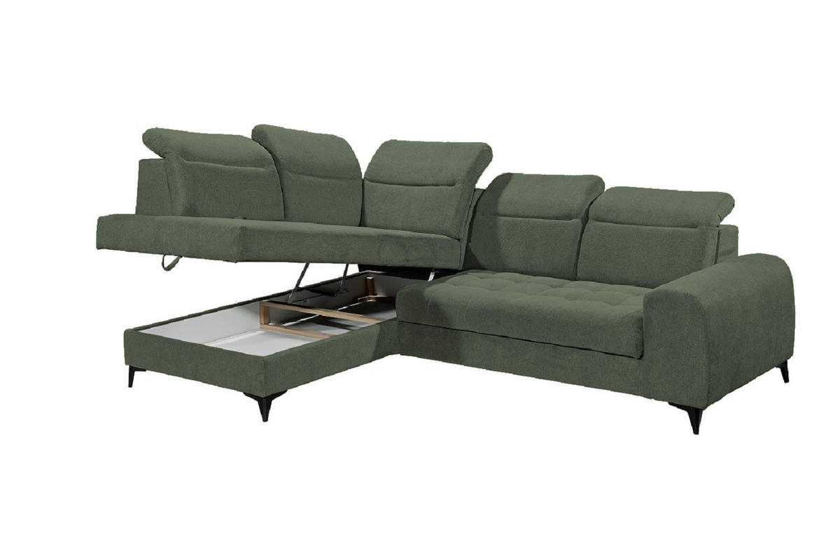 ECKSOFA mit elektrischer Sitztiefenverstellung - Grün, Kunststoff/Textil (282/200cm) - ed exciting design