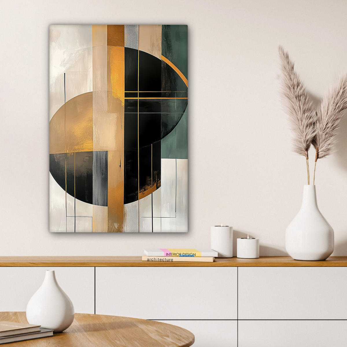 LEINWANDBILD - Abstrakt - Gold - Bronze - Grün - Formen - Modern - 60x90 - Kunstdruck - Multicolor, Textil (60/90cm) - MuchoWow