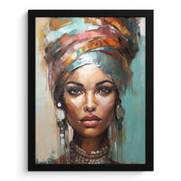 GERAHMTES BILD Frau - Kunst - Schmuck - Porträt 30x40 cm - Blaugrau, Papier (30/40cm) - MuchoWow