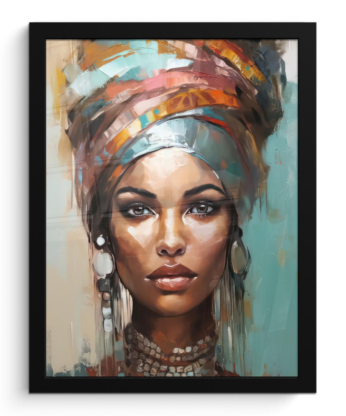 GERAHMTES BILD Frau - Kunst - Schmuck - Porträt 30x40 cm - Blaugrau, Papier (30/40cm) - MuchoWow