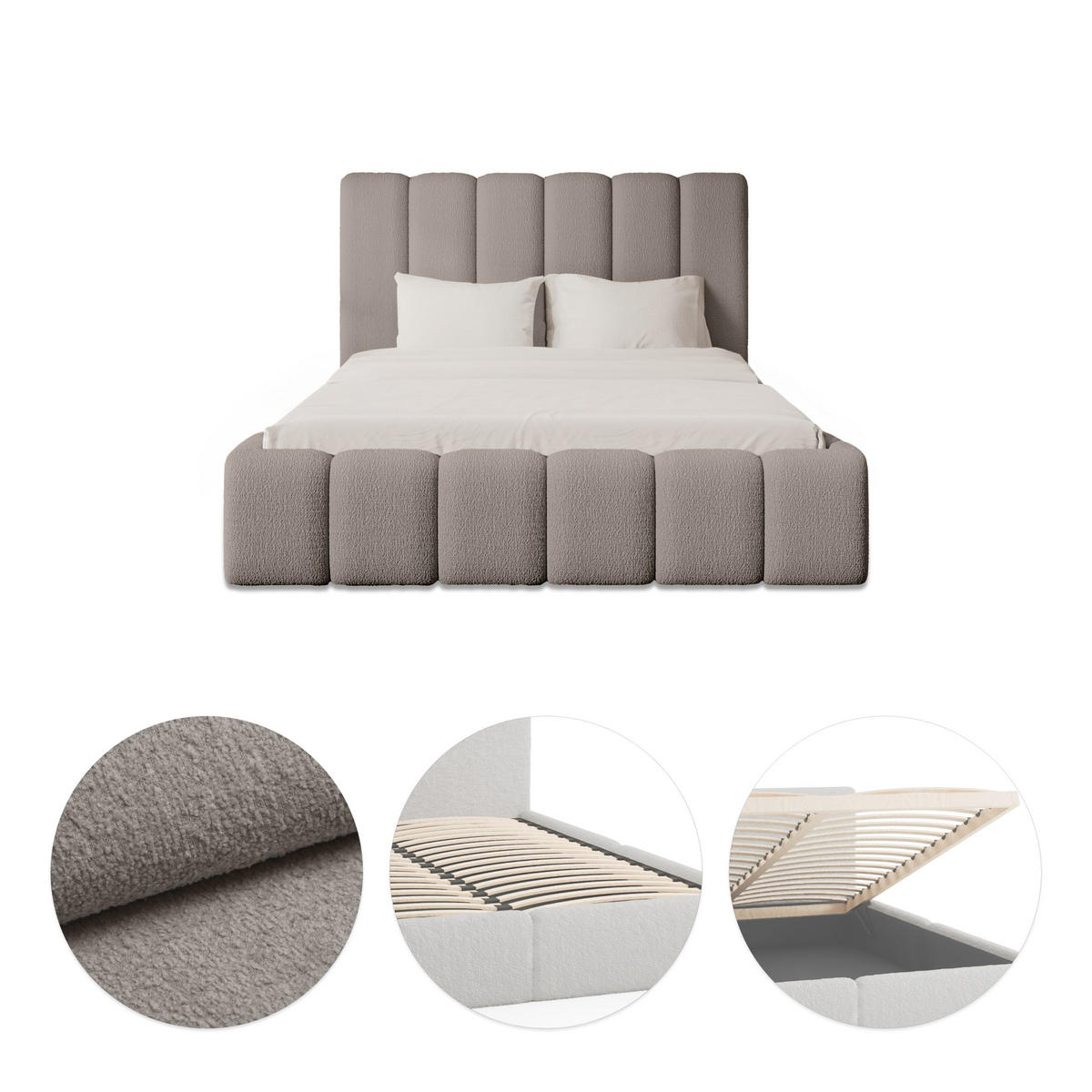 POLSTERBETT mit Bettkasten Calden 180x200 cm, Beige - Beige, Textil (180/200cm) - Fedve