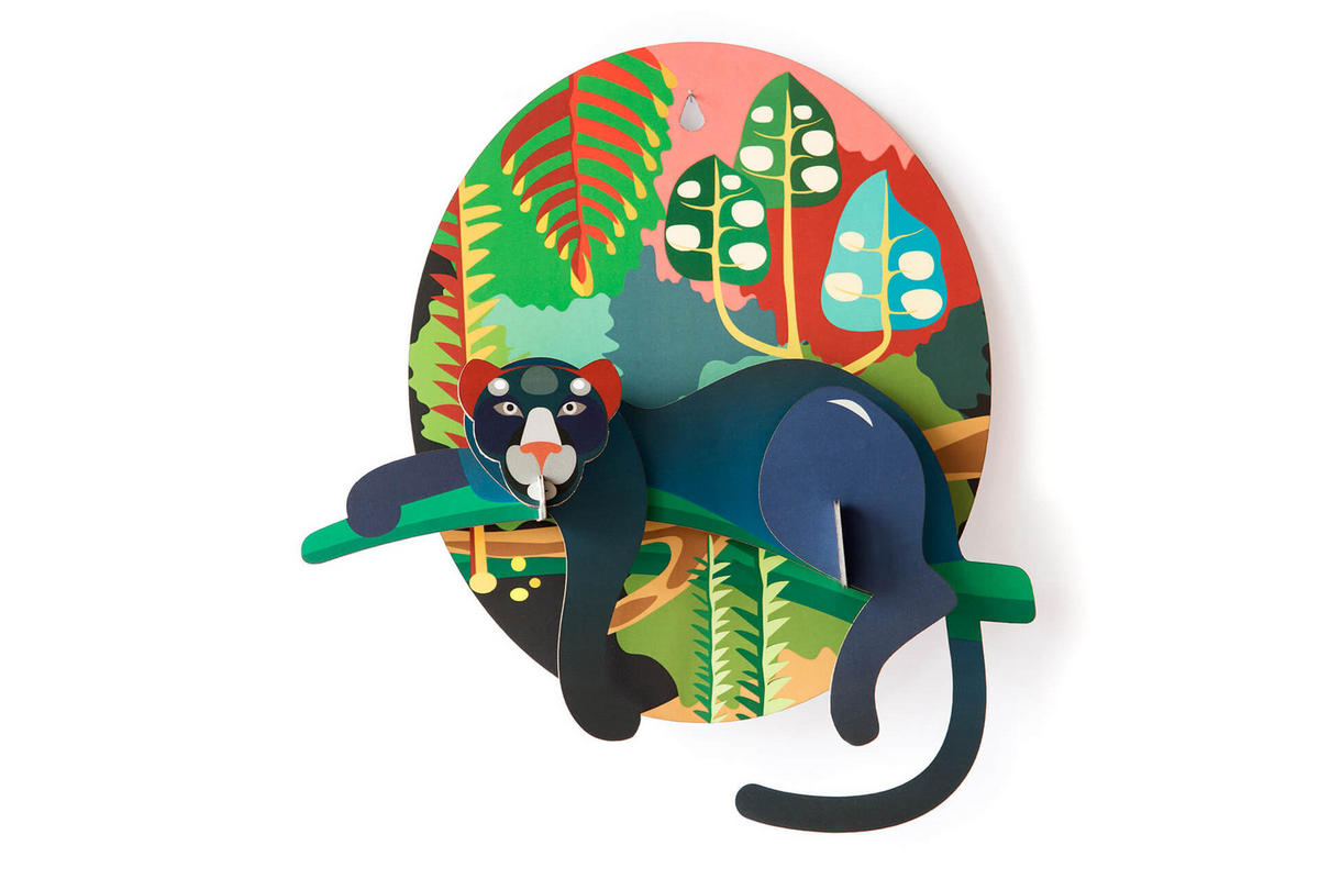 WANDDEKO Ruhender Puma 25/7 cm - Multicolor, Wellpappe (25/7/27cm) - KUNSTLOFT