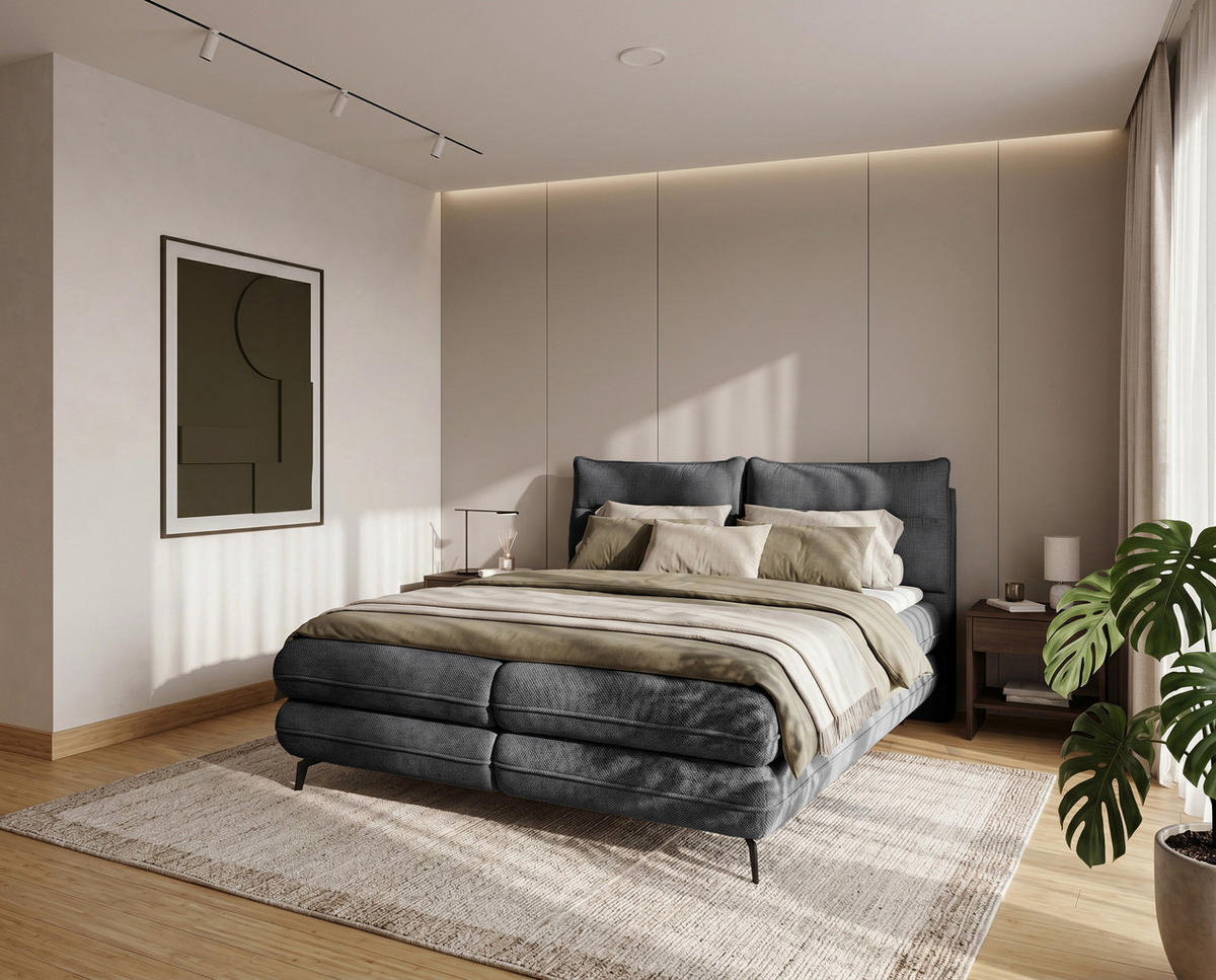 BOXBETT Verse 140 x 200 Einzelbett mit hochwertiger Bonell-Matratze und Topper T30 - Anthrazit - Anthrazit, Holz (140/200cm) - Homesy