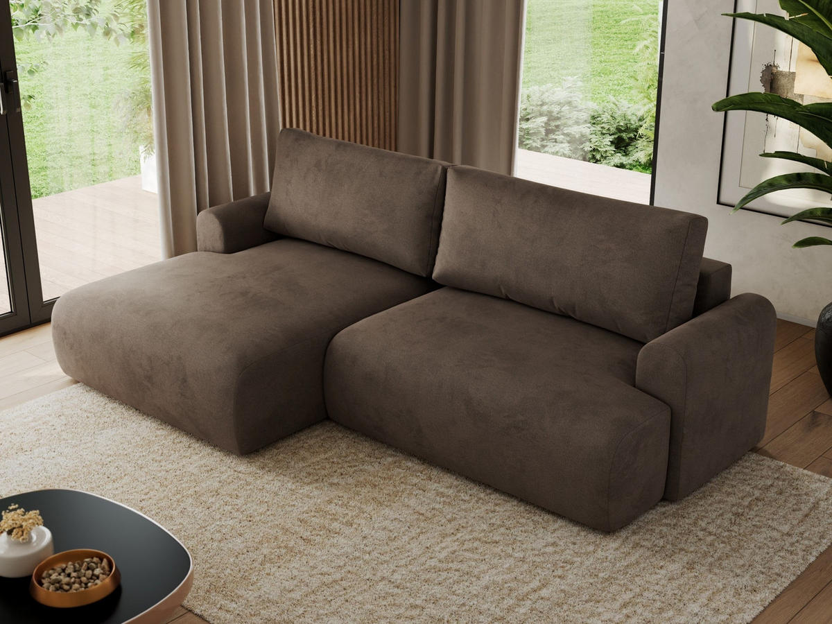 ECKSCHLAFSOFA TONO L Braun Velvet - links - Schwarz/Braun, Kunststoff/Textil (260/150cm) - MKS