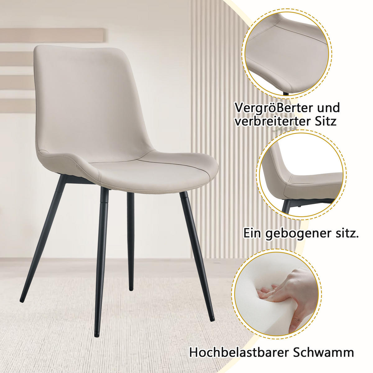 ESSGRUPPE DE-39360 5-teilig, mit Ablagefach und 4 PU-Sesseln Warmgrau - Grau, Holzwerkstoff (160/76/90cm) - ComfortXL