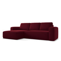 ECKSOFA mit Schlaffunktion Samt Stoff Rot - Bordeaux/Rot, Kunststoff/Textil (258/160cm) - Makamii