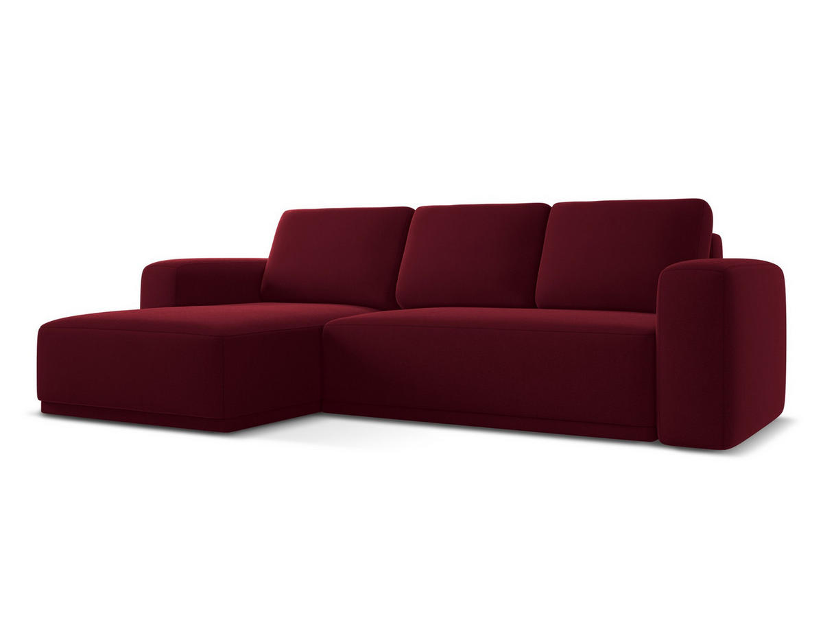 ECKSOFA mit Schlaffunktion Samt Stoff Rot - Bordeaux/Rot, Kunststoff/Textil (258/160cm) - Makamii