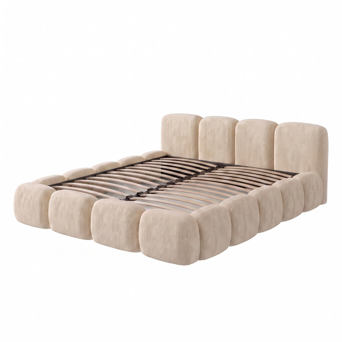 POLSTERBETT SUENO 180x200 cm in Creme, gepolstertes Kopfteil, Metalllattenrost, Bettkasten, Chenille-Stoff - Creme/Naturfarben, Holz/Textil (180/200cm) - Muffo
