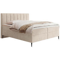 BOXBETT Allen mit Bettkasten, Samt Beige 180x200 cm – inkl. H4 Taschenfederkern Matratze & Foam Topper - Ecru/Beige, Holz/Holzwerkstoff (180/200cm) - WFL GROUP