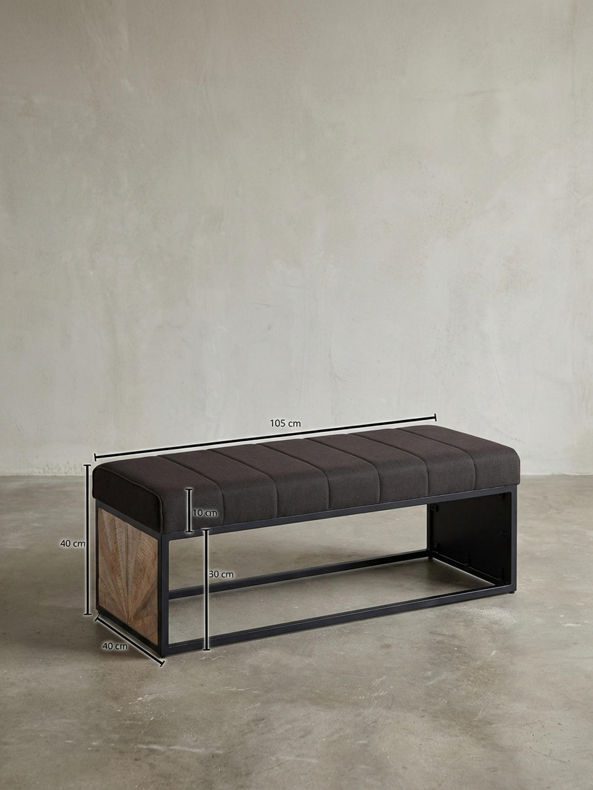 SITZBANK – Metall, Retro-Look, Rillenmuster - Schwarz, Textil/Metall (105/40/40cm) - KADIMA DESIGN