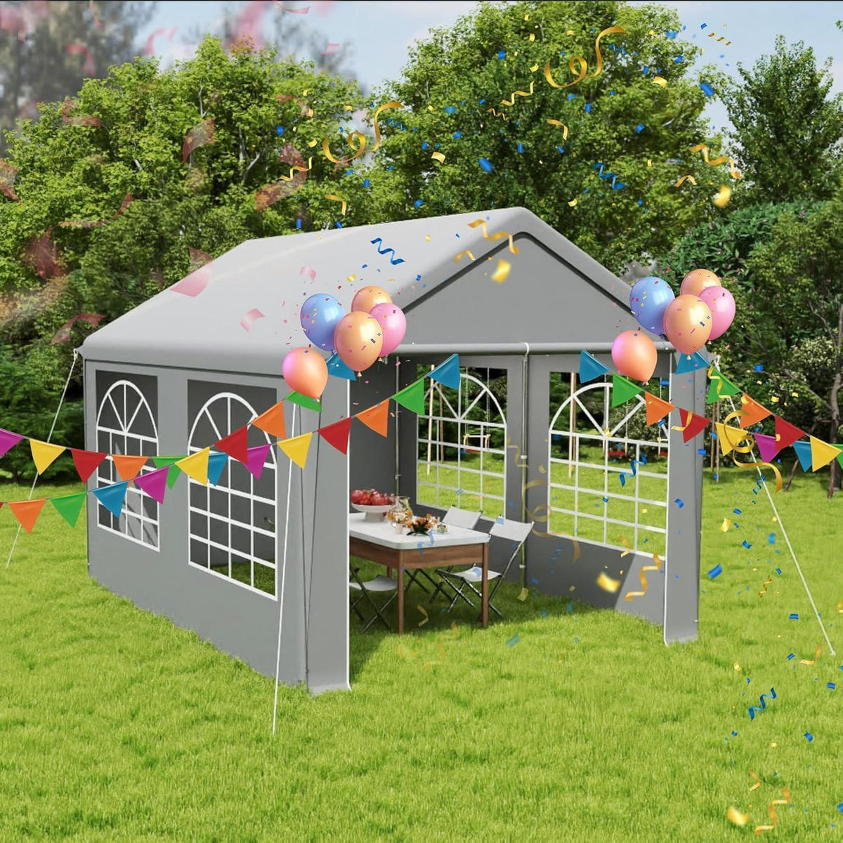 GARTENZELT 3 x 4 m Grau mit 4 Seitenwänden - Grau, Textil (300/400/270cm)