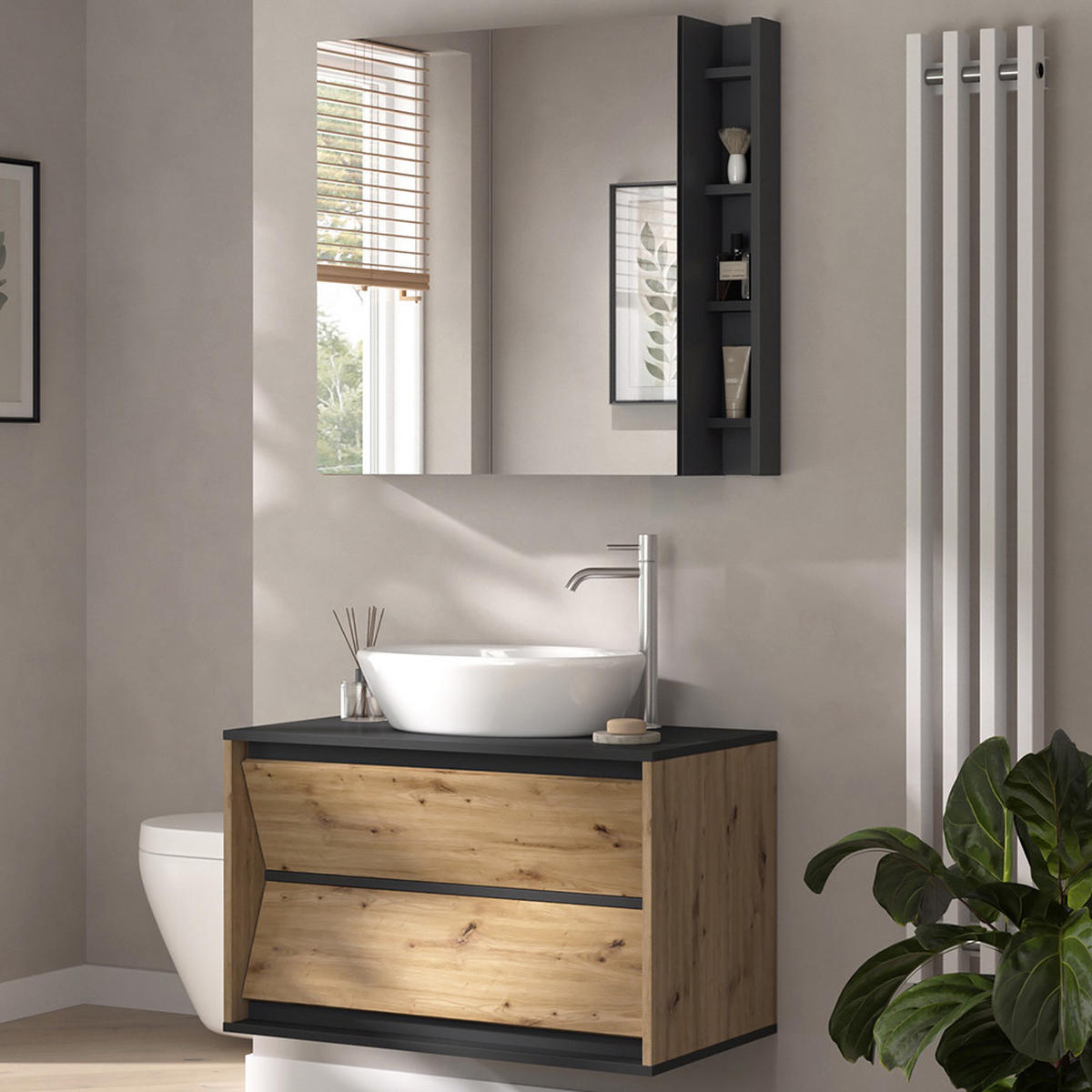 KOUPELNOVÝ NÁBYTEK Edelin Artisan - antracitová, kompozitní dřevo (80/50/45cm) - Vicco