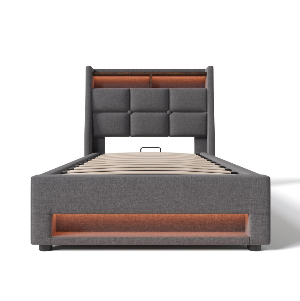 POLSTERBETT 90/200 cm Grau aus Leinen mit LED und USB - Grau, Textil (90/200cm) - OKMYHOME