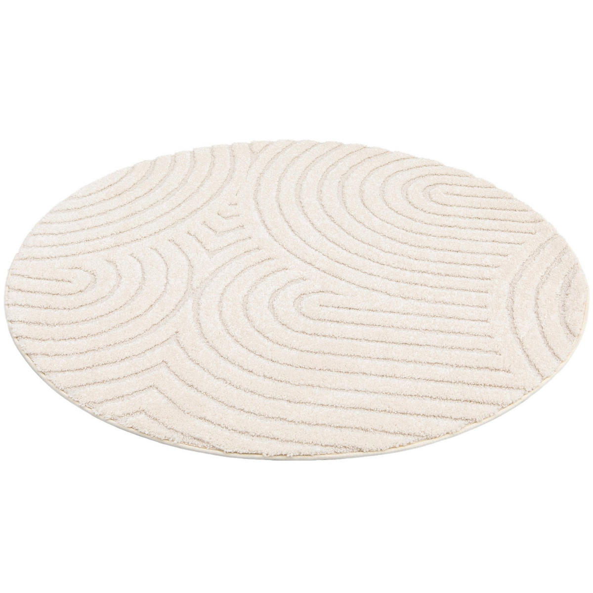 RUNDER Design Teppich mit Reliefeffekt elfenbein weiss - Weiß, Textil (120/120cm) - AFK Living
