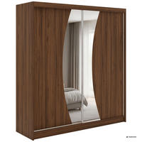 SCHWEBETÜRENSCHRANK mit Schubladen 200 - VERONA - Warmia Walnuss mit Spiegel - Walnussfarben/Alufarben, Holzwerkstoff/Metall (200/216/61cm) - MKS