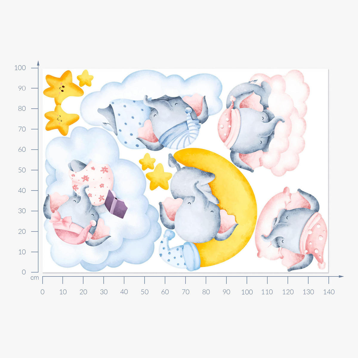 WANDAUFKLEBER 100x140cm - Pastellfarbener Nachthimmel - Multicolor, Kunststoff (100/140/0.1cm) - Wallfluent