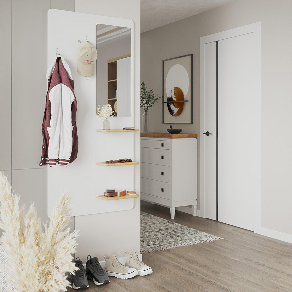 NÁSTĚNNÝ VĚŠÁK Jochen Bílá/dub - bílá/barva dubu, kompozitní dřevo (70/150/15cm) - Vicco