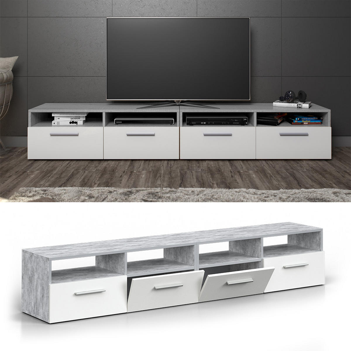 LOWBOARD Diego Beton 190 x 38 cm - Grau, Holzwerkstoff (190/38/33.2cm) - Vicco