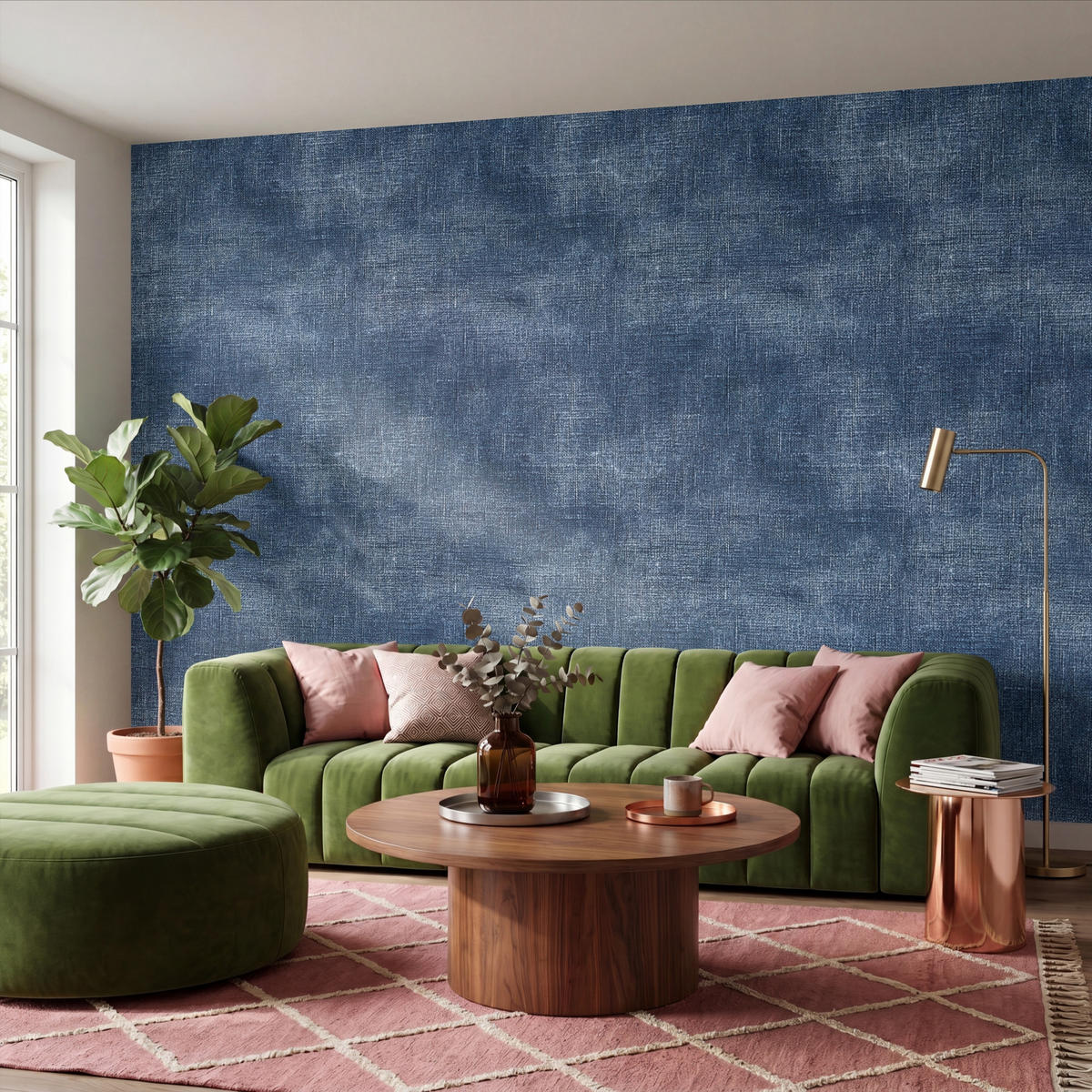 TAPETE - Leinen - Textur - Muster - Denim - Rustikal - 400x260 cm - Blau, Papier (400/260cm) - OnlyWow