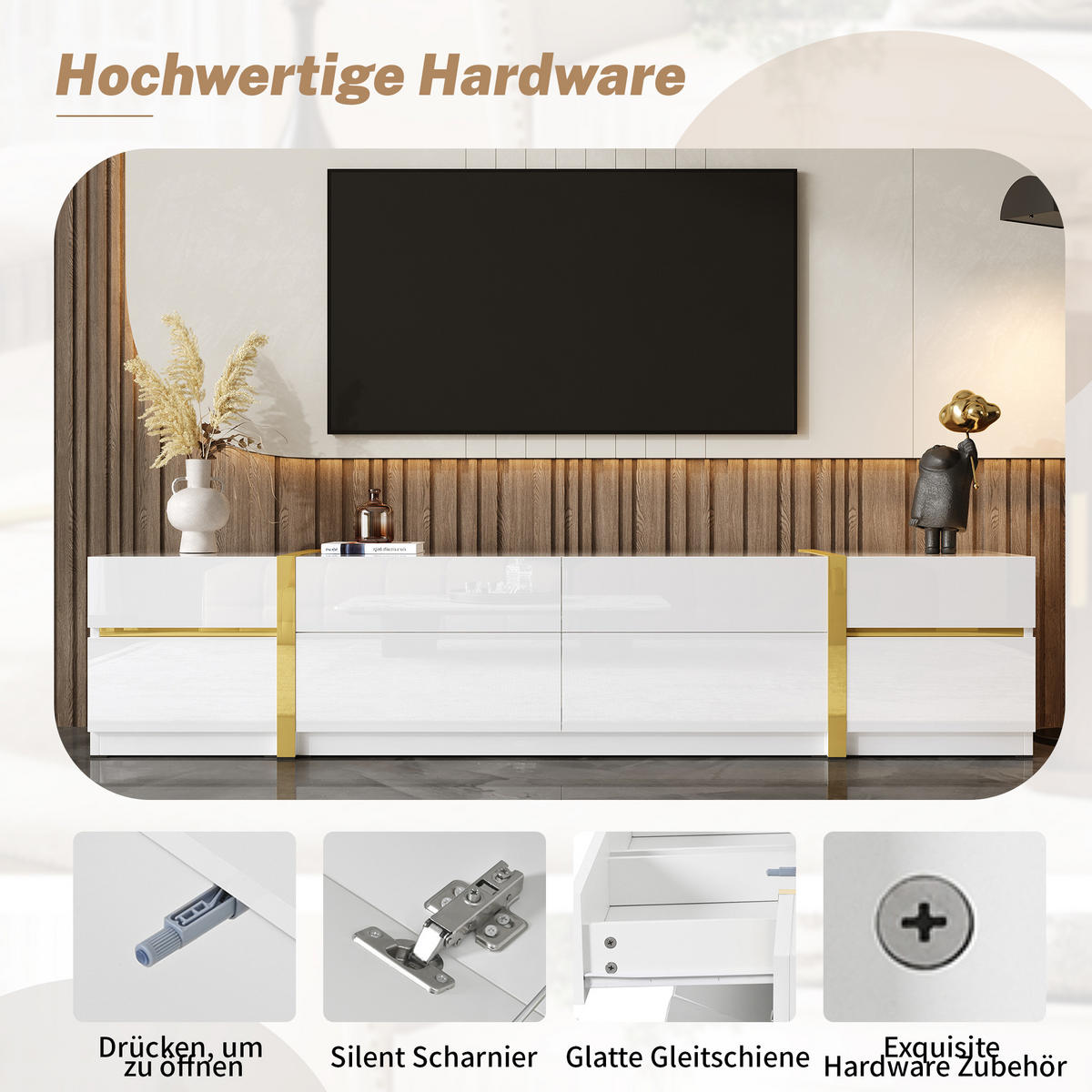 LOWBOARD in Weiß TV-Schrank mit Schubladen und Türen für Wohnzimmer, B180/T40/H38 cm - Weiß, Holzwerkstoff (180/38/40cm) - STILVORA