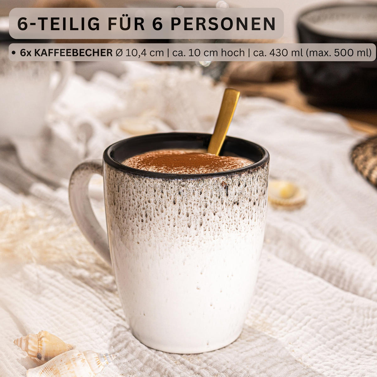 KAFFEEBECHER SET SANSIBAR - 6 teilig aus Steingut - Schwarz, Keramik (0.43L) - Sänger