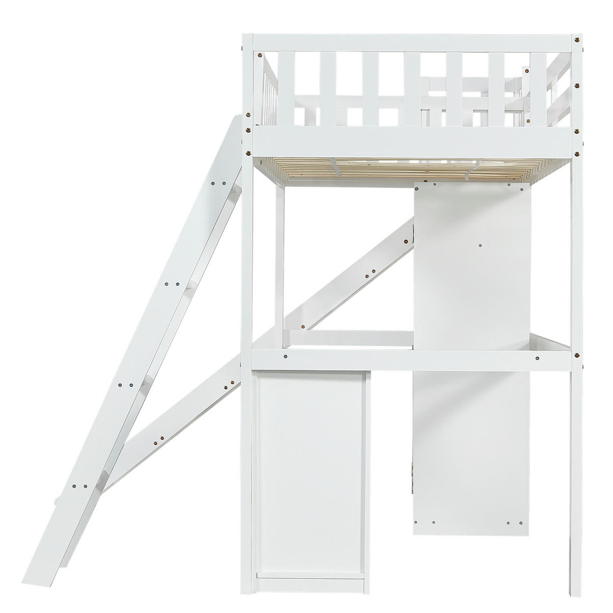 HOCHBETT 90/200 cm DE-02282, in Weiß, mit Rutsche, Tisch und Kleiderschrank - Weiß, Holz/Holzwerkstoff (90/200cm) - ComfortXL