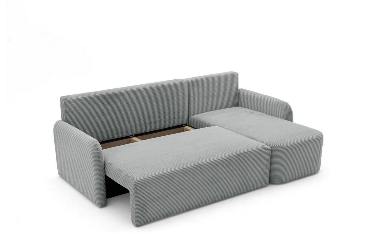 ECKSOFA CASPER L Rechts mit Schlaffunktion 132x198 Cord Grau - Schwarz/Grau, Holz/Kunststoff (145/217cm) - Muffo