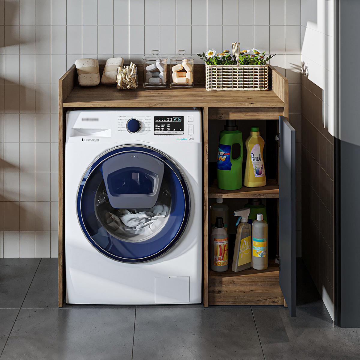 WASCHMASCHINENSCHRANK DERIN-II 100cm Breit, 99cm Hoch - Anthrazit, Holzwerkstoff (100/99/60cm)