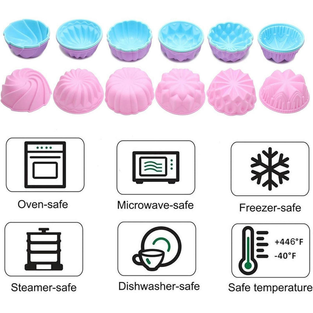 MUFFINBACKFORMEN 24 Stück Set Silikon 7,6 cm - Multicolor, Kunststoff (7.6/3.7/7.6cm)