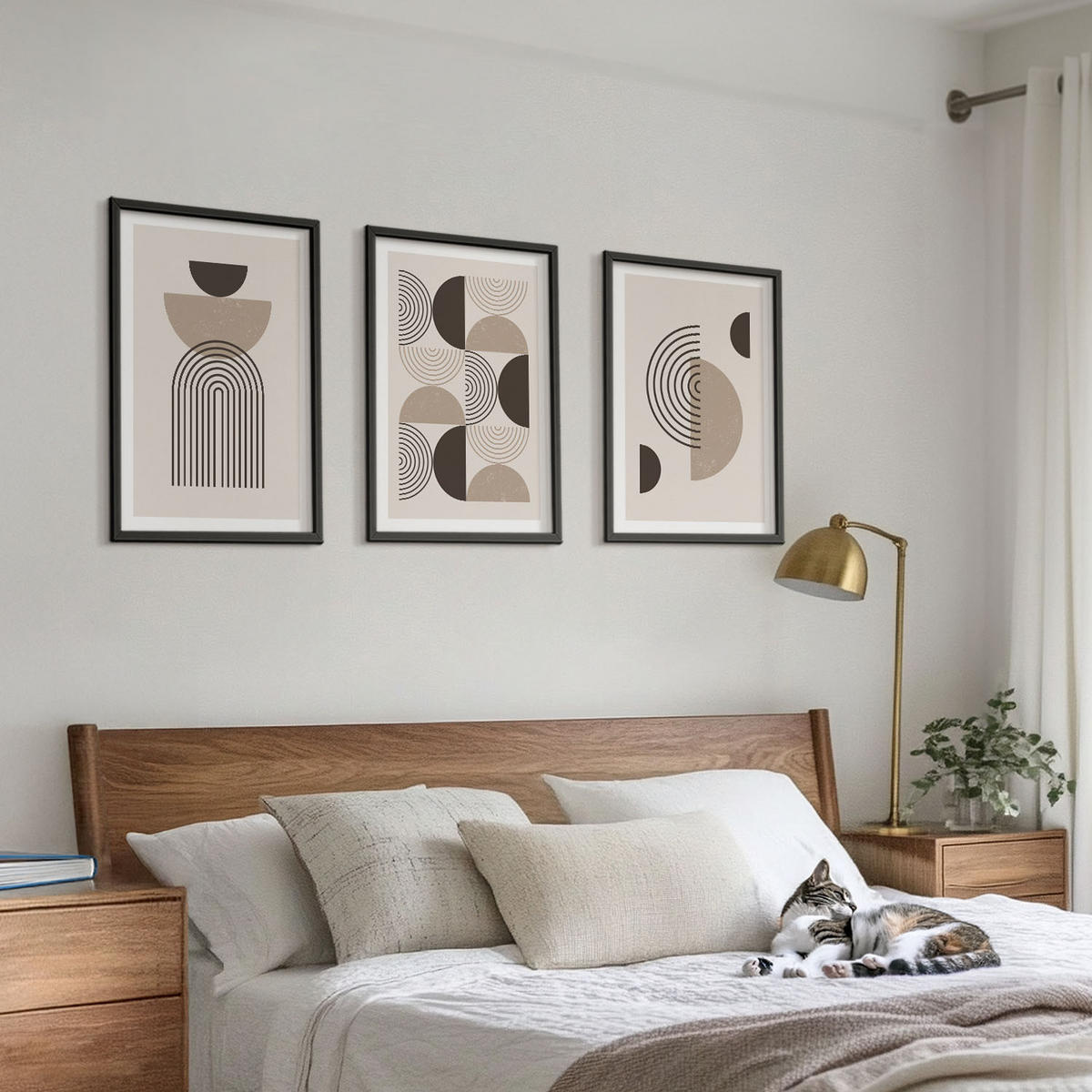BILDER SET 3er Set - 40x60 cm Schwarzer Rahmen - Abstrakte Minimalismusmuster - Schwarz, Kunststoff (40/60cm) - TULUP